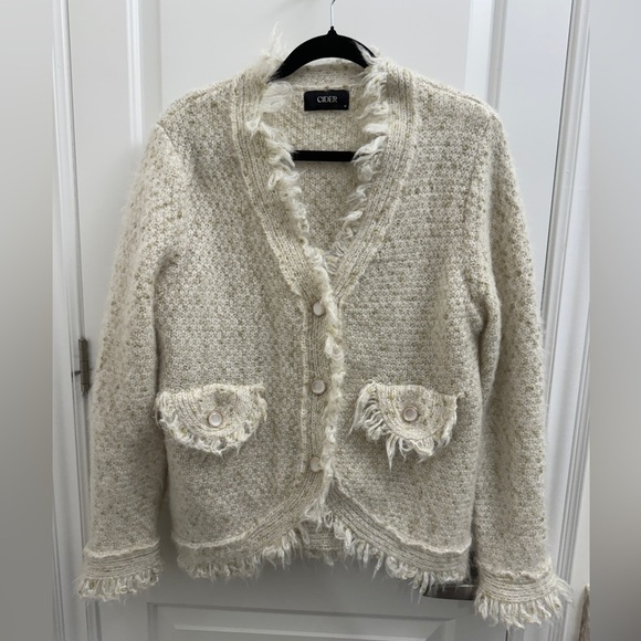 Thick  Knitwear: Faux Pearl Buttons Lightweight Cardigan - Picture 2 of 5